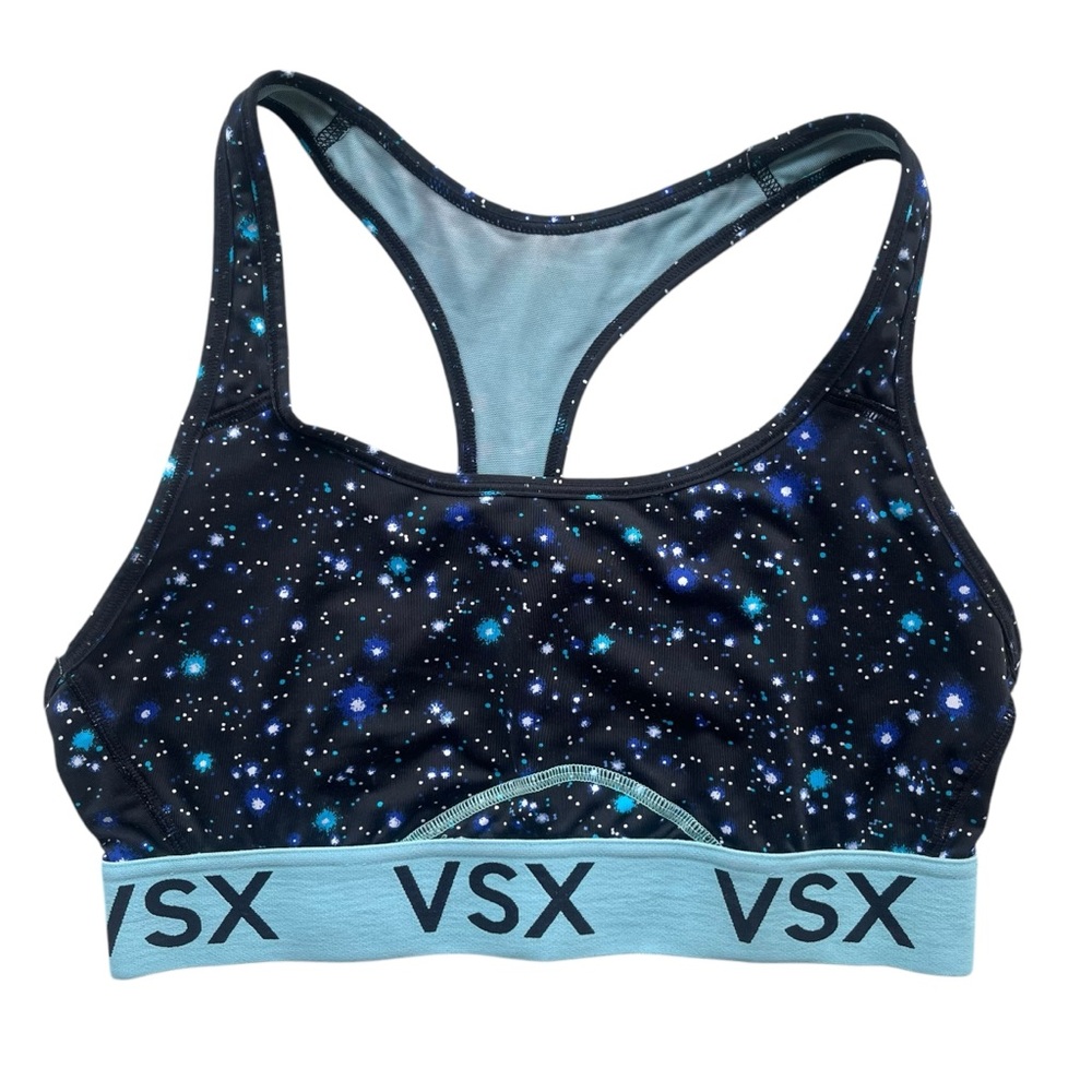 Victorias Secret VSX SPORT Womens M Blue Black Galaxy Pattern Athletic Sport Bra